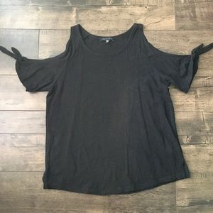 SANCTUARY Open Shoulder Tie Sleeve Black Top